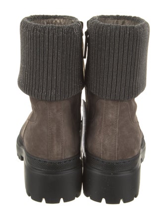 Brunello Cucinelli Suede Studded Accents Moto Boots