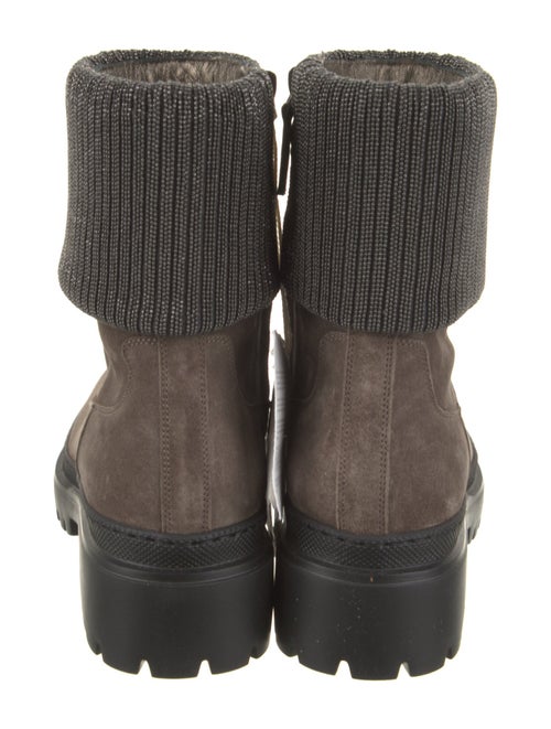 Brunello Cucinelli Suede Studded Accents Moto Boots