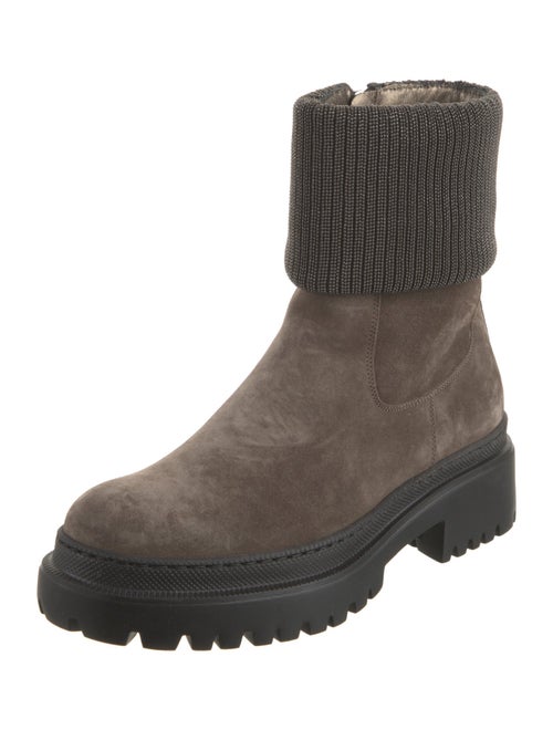 Brunello Cucinelli Suede Beaded Accents Moto Boots