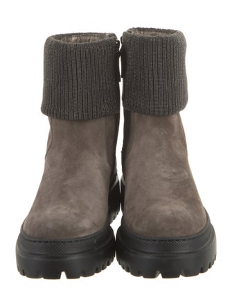 Brunello Cucinelli Suede Beaded Accents Moto Boots