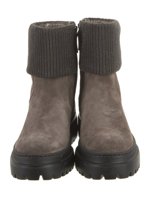 Brunello Cucinelli Suede Beaded Accents Moto Boots