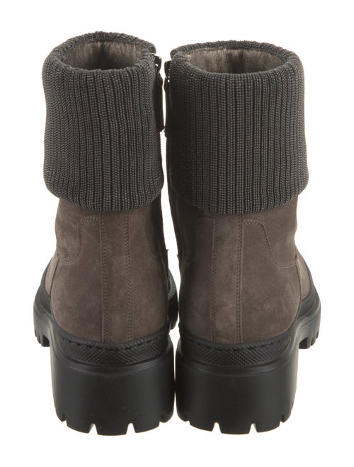 Brunello Cucinelli Suede Beaded Accents Moto Boots