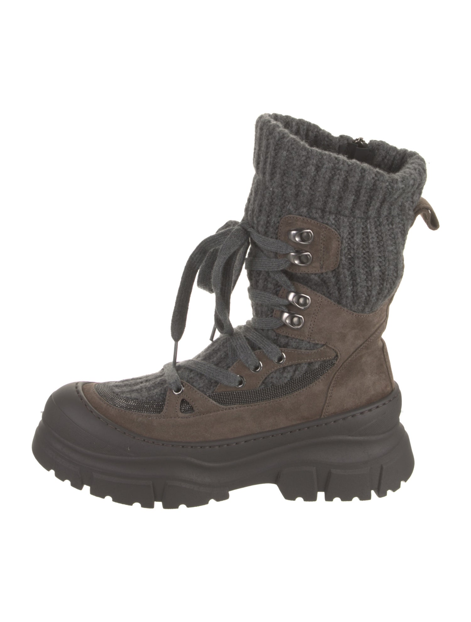 Brunello Cucinelli Suede Beaded Accents Combat Boots