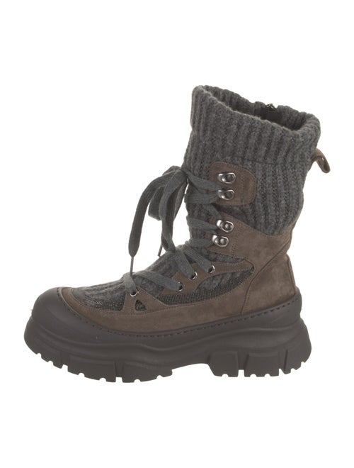 Brunello Cucinelli Suede Beaded Accents Combat Boots