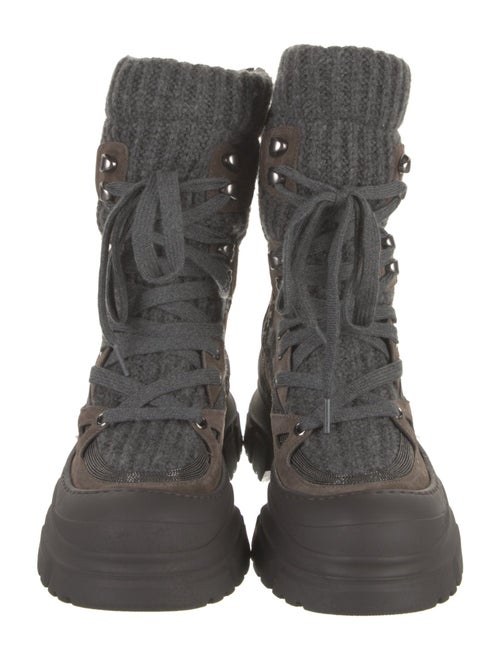 Brunello Cucinelli Suede Beaded Accents Combat Boots