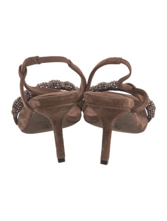 Brunello Cucinelli Suede Studded Accents Slingback Sandals