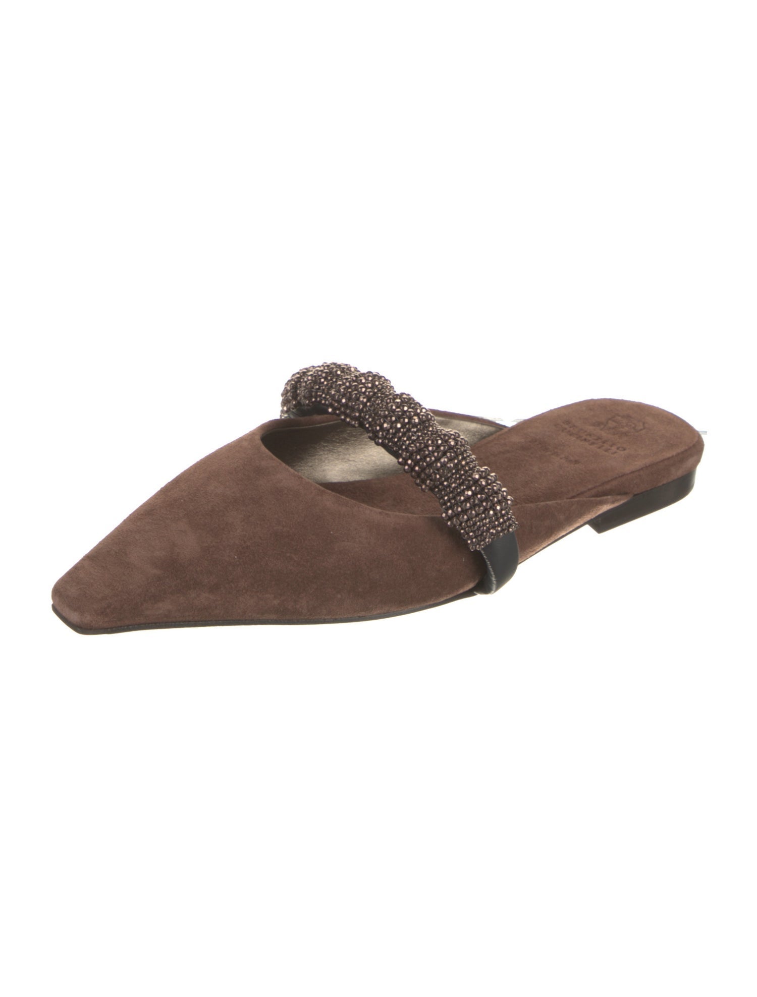 Brunello Cucinelli Suede Beaded Accents Mules