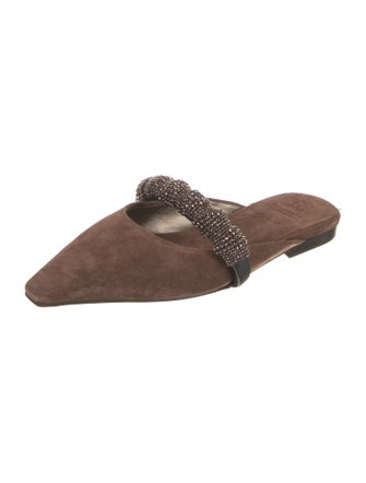 Brunello Cucinelli Suede Beaded Accents Mules
