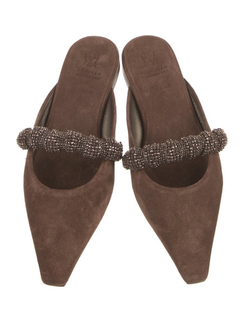 Brunello Cucinelli Suede Beaded Accents Mules