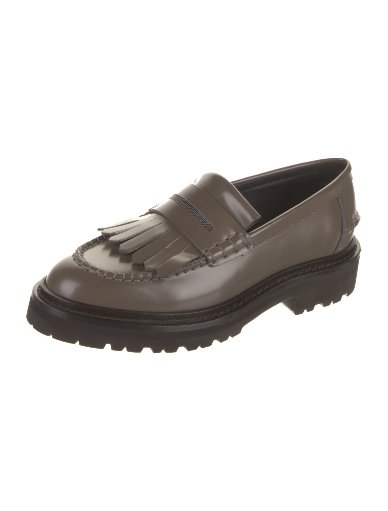 Brunello Cucinelli Leather Beaded Accents Loafers