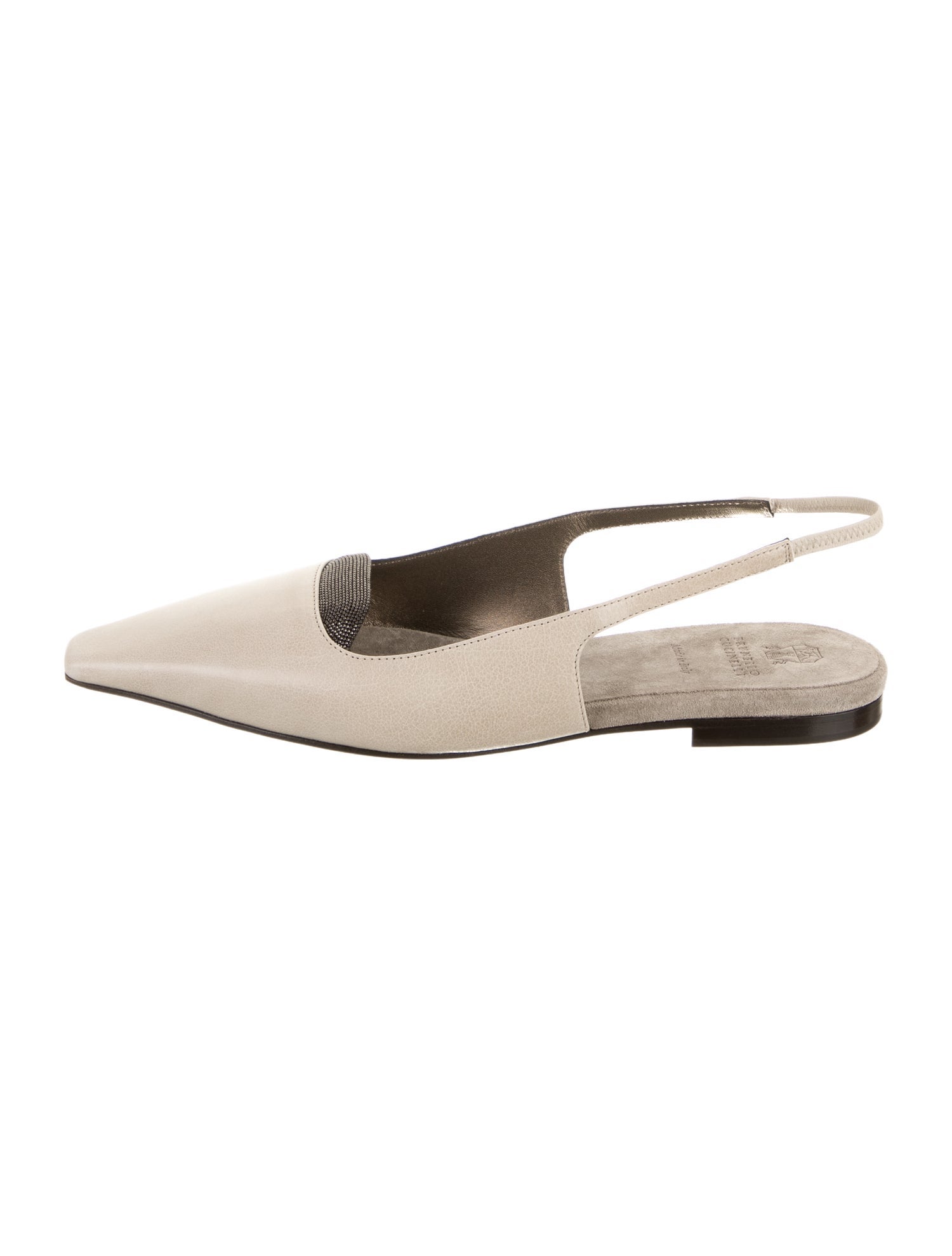 Brunello Cucinelli Leather Beaded Accents Slingback Flats