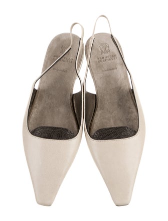 Brunello Cucinelli Leather Beaded Accents Slingback Flats