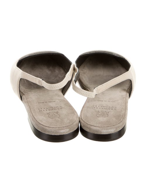 Brunello Cucinelli Leather Beaded Accents Slingback Flats