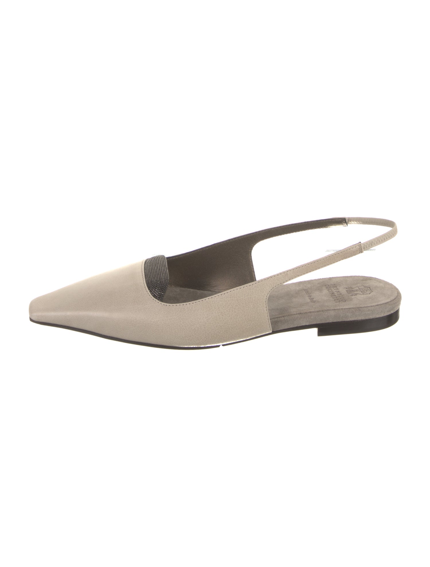 Brunello Cucinelli Leather Beaded Accents Slingback Flats