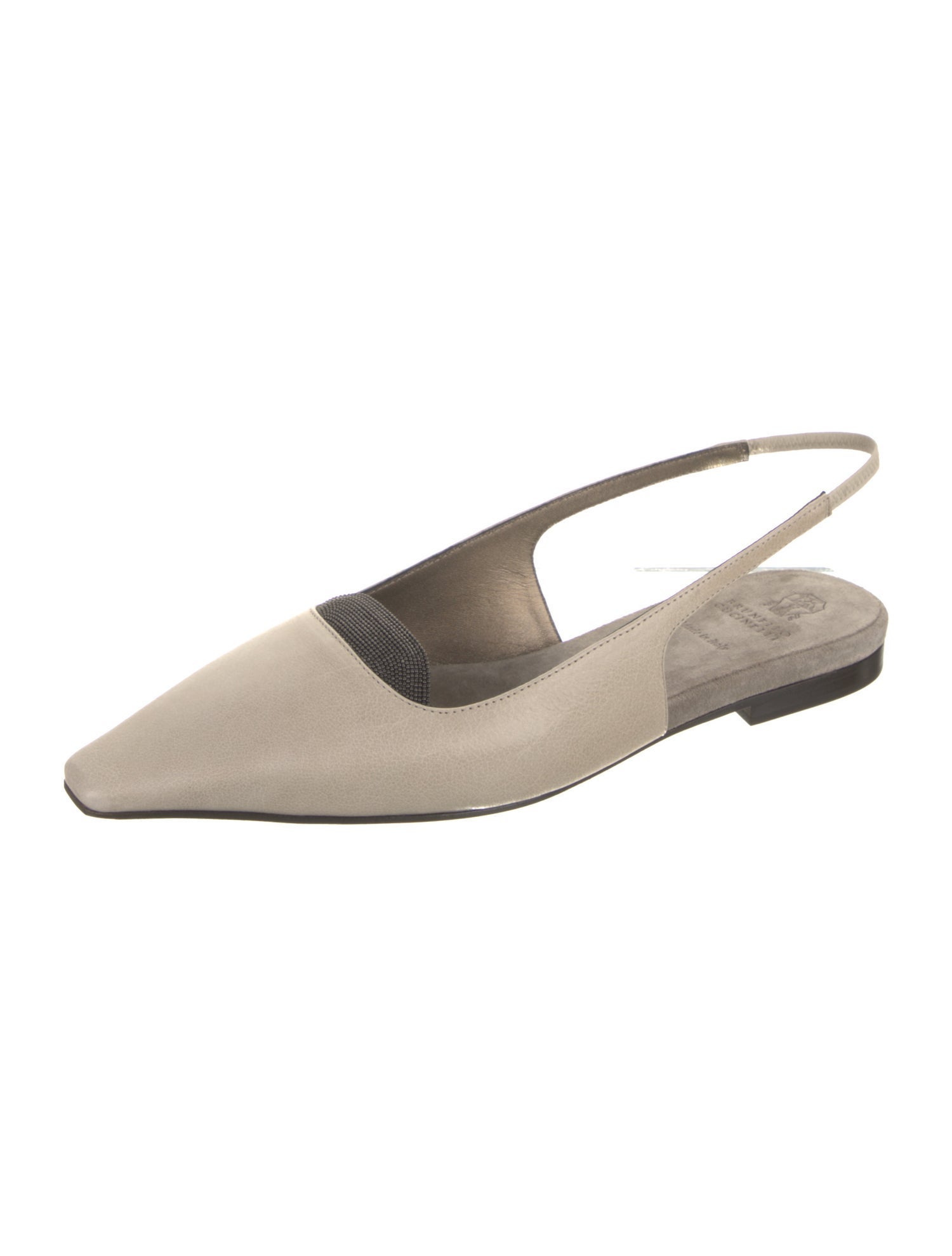 Brunello Cucinelli Leather Beaded Accents Slingback Flats