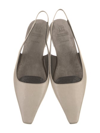 Brunello Cucinelli Leather Beaded Accents Slingback Flats