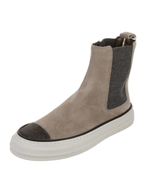 Brunello Cucinelli Suede Colorblock Pattern Sneakers
