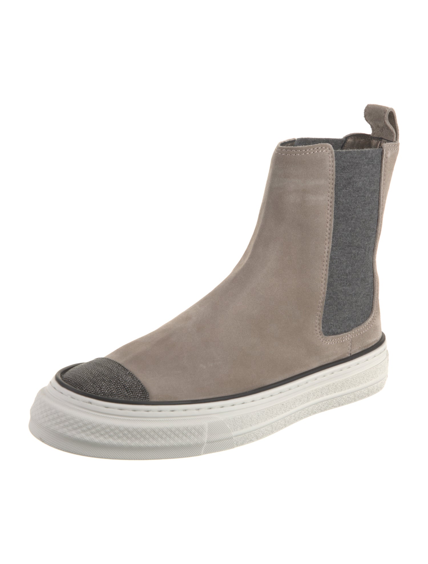 Brunello Cucinelli Suede Colorblock Pattern Sock Sneakers