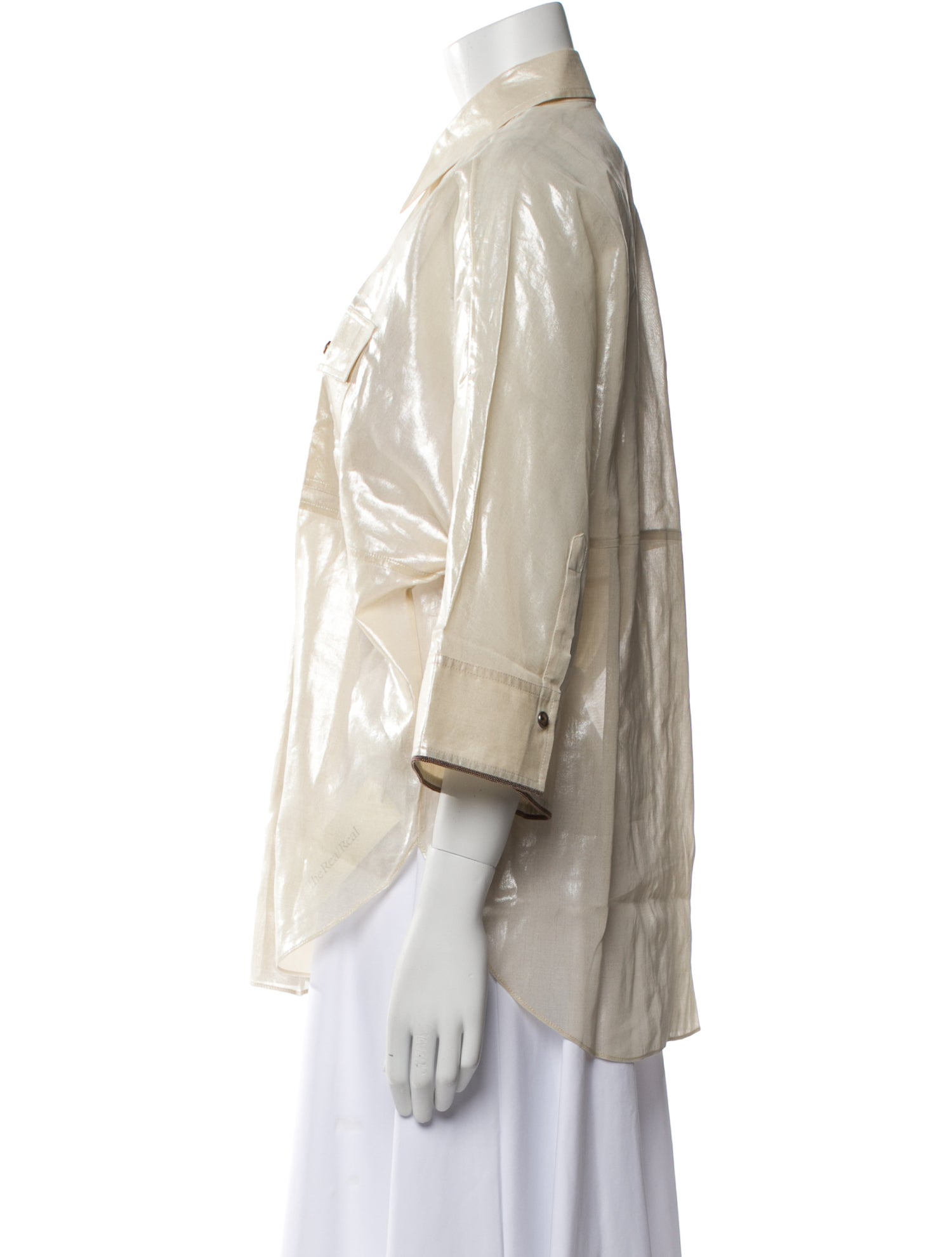 Brunello Cucinelli Three-Quarter Sleeve Button-Up Top w/ Tags