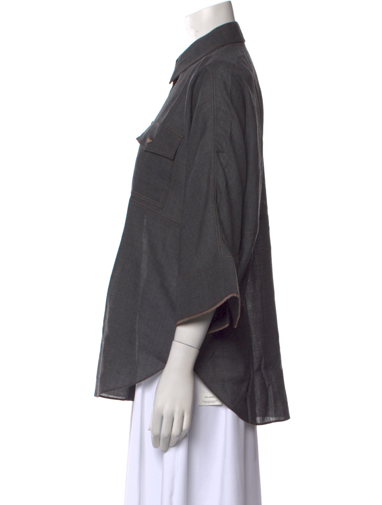 Brunello Cucinelli Virgin Wool Three-Quarter Sleeve Button-Up Top w/ Tags