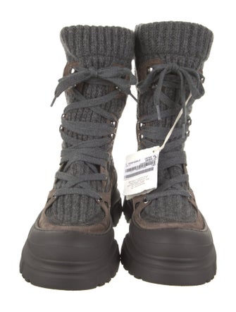 Brunello Cucinelli Suede Studded Accents Combat Boots