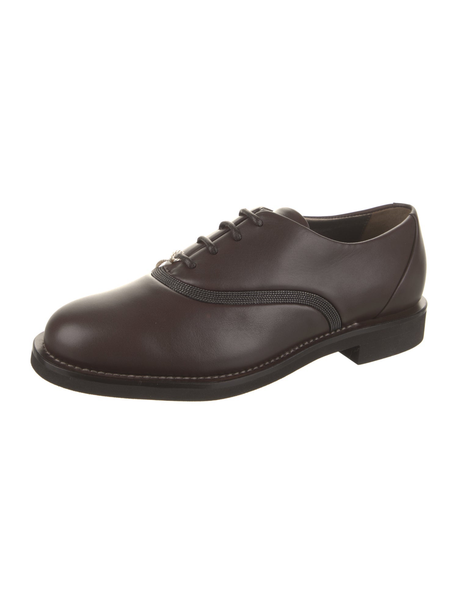 Brunello Cucinelli Leather Beaded Accents Oxfords
