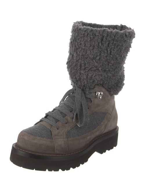 Brunello Cucinelli Suede Tweed Pattern Combat Boots