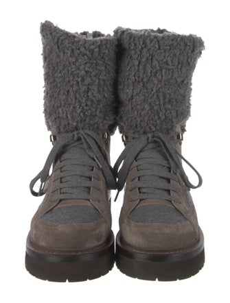Brunello Cucinelli Suede Tweed Pattern Combat Boots