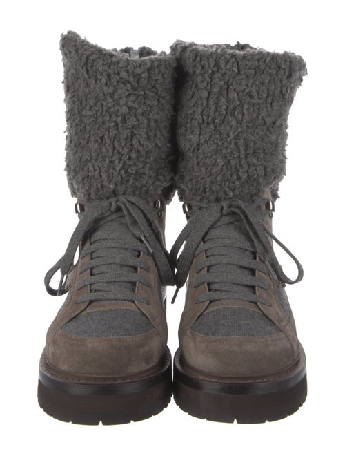 Brunello Cucinelli Suede Tweed Pattern Combat Boots