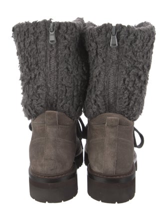 Brunello Cucinelli Suede Tweed Pattern Combat Boots