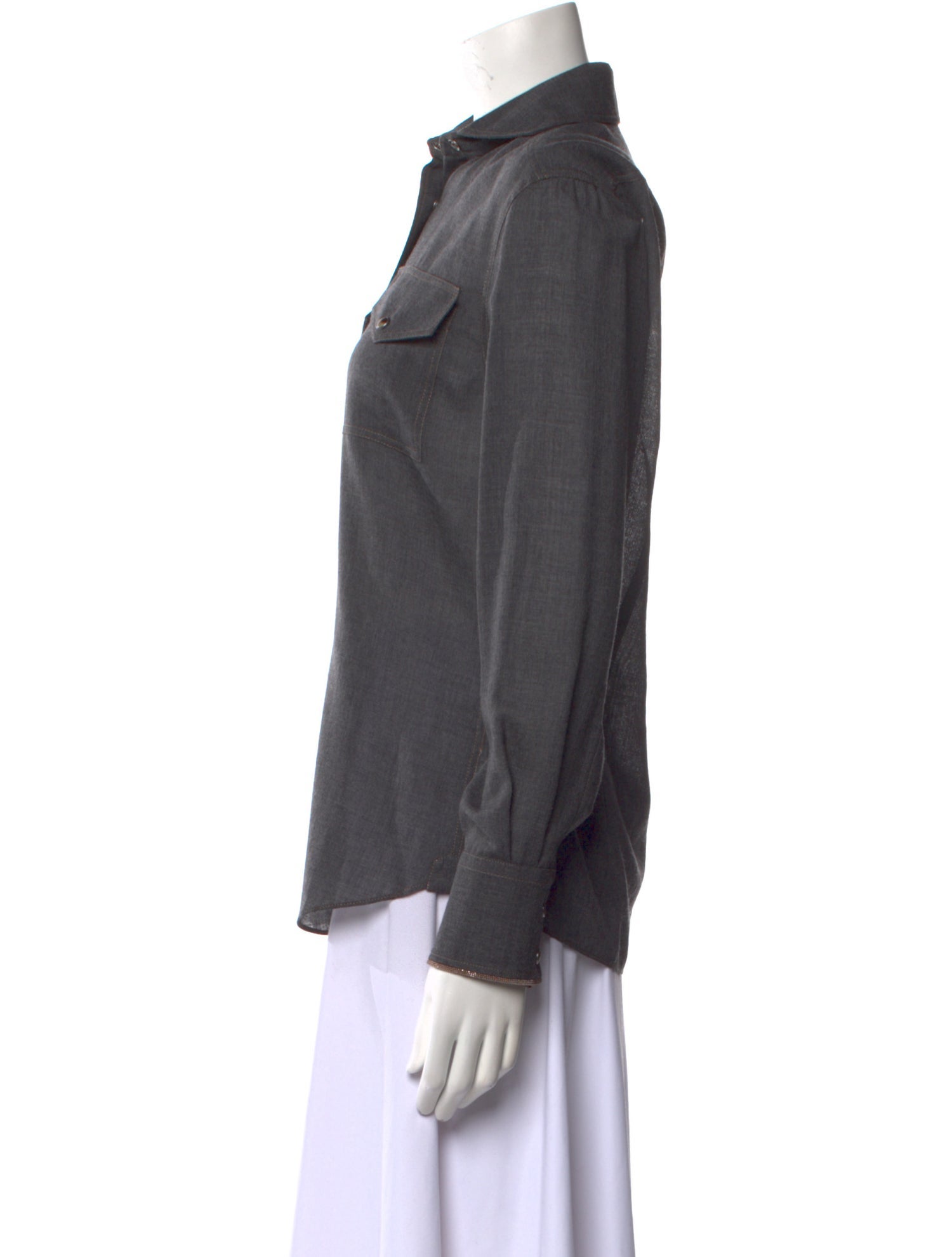 Brunello Cucinelli Virgin Wool Long Sleeve Button-Up Top w/ Tags