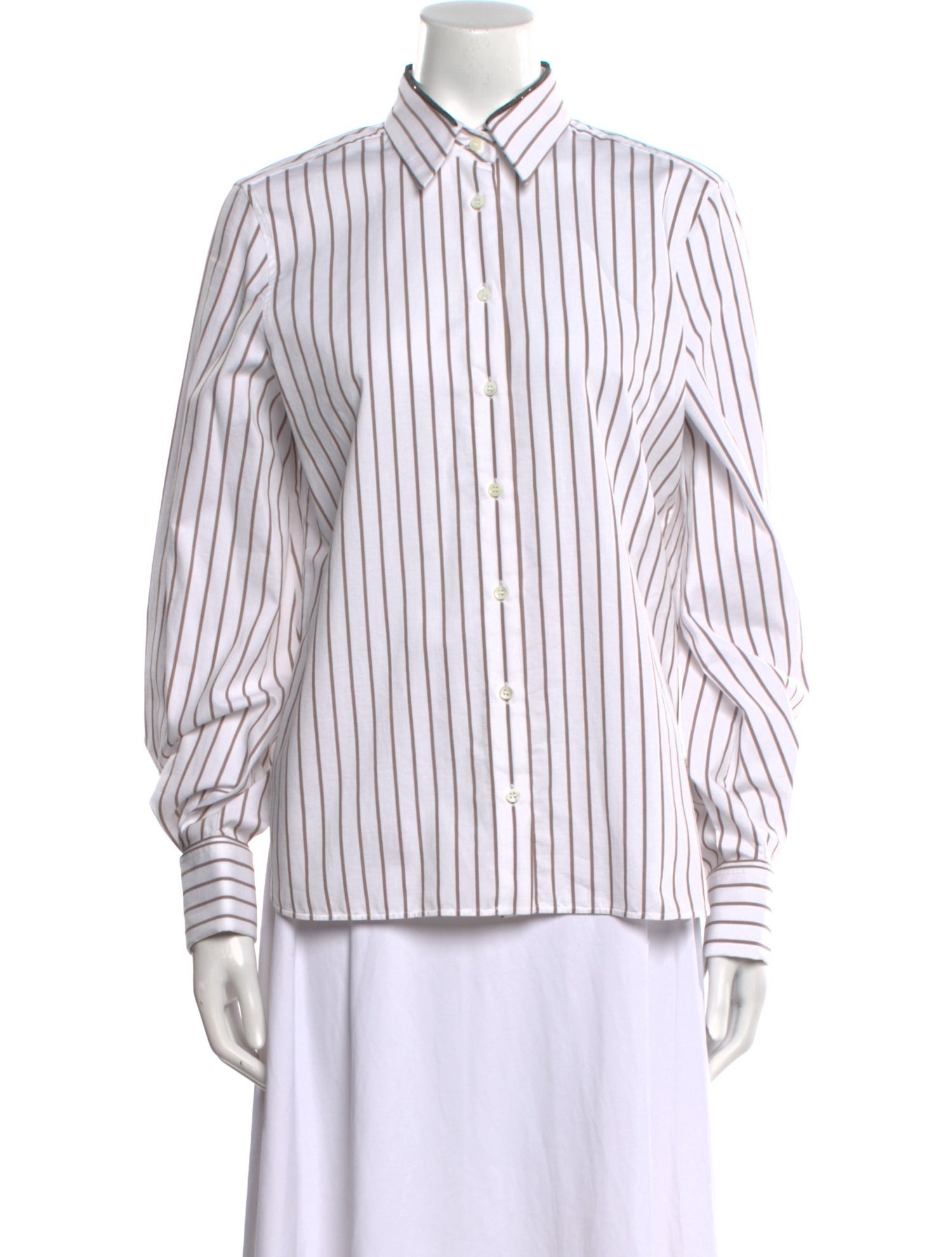 Brunello Cucinelli Striped Long Sleeve Button-Up Top w/ Tags