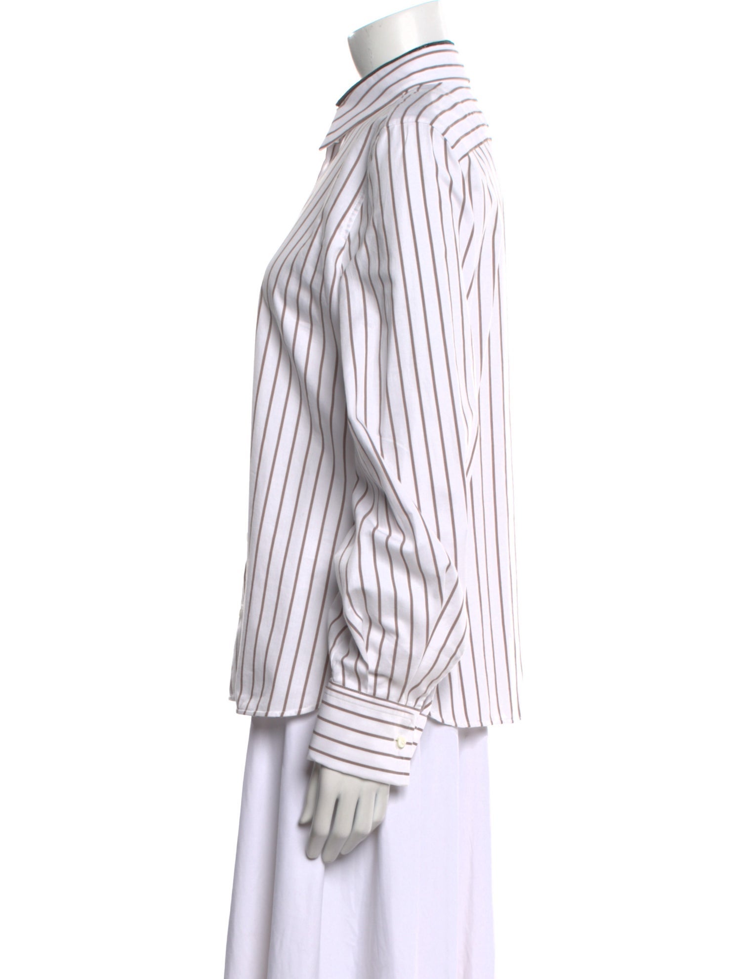 Brunello Cucinelli Striped Long Sleeve Button-Up Top w/ Tags