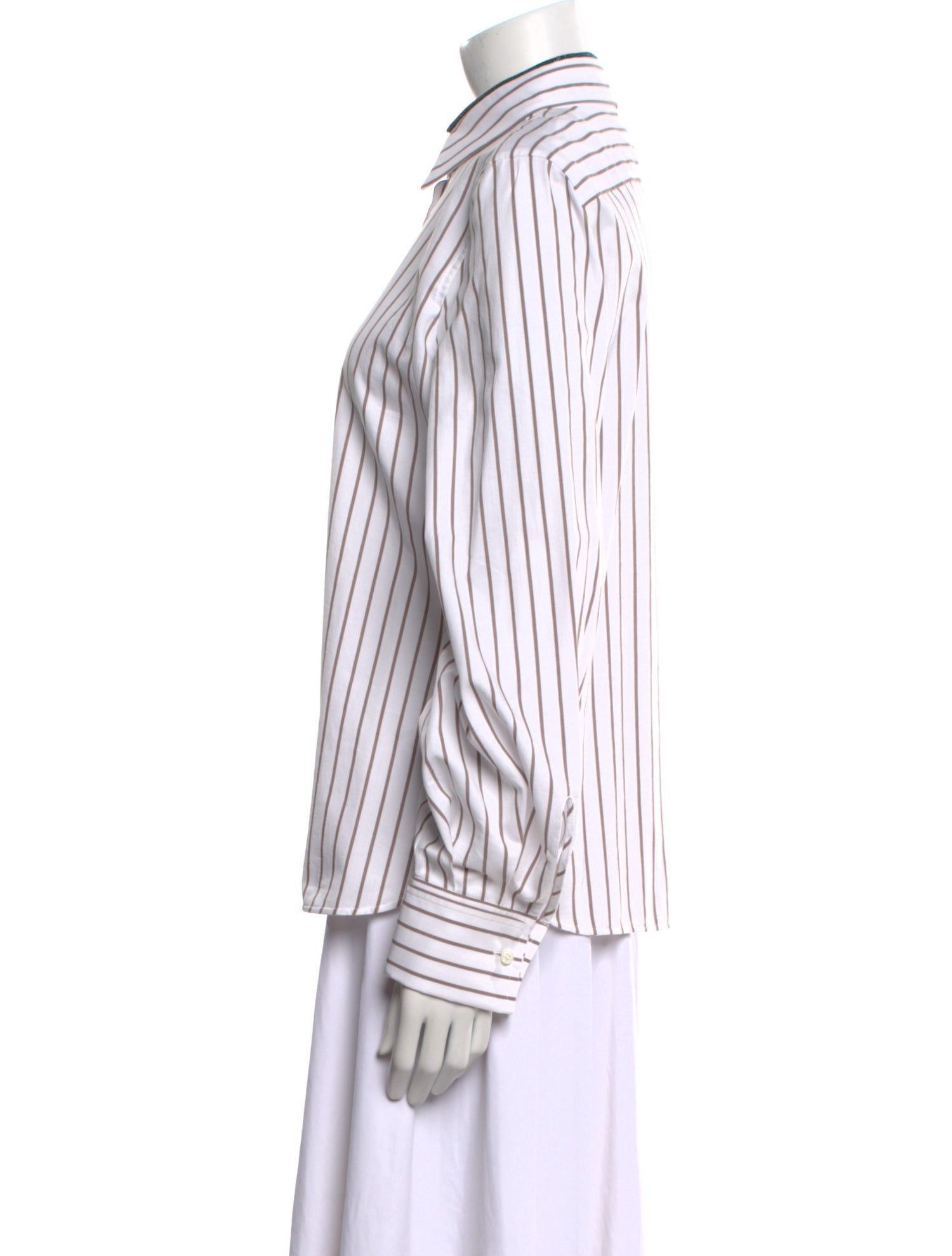 Brunello Cucinelli Striped Long Sleeve Button-Up Top w/ Tags