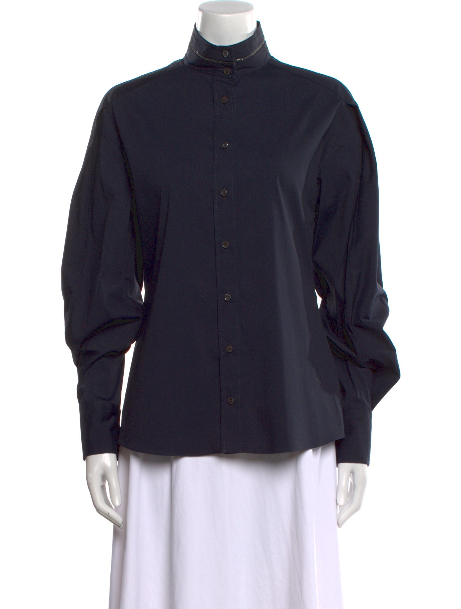 Brunello Cucinelli Mock Neck Long Sleeve Button-Up Top w/ Tags