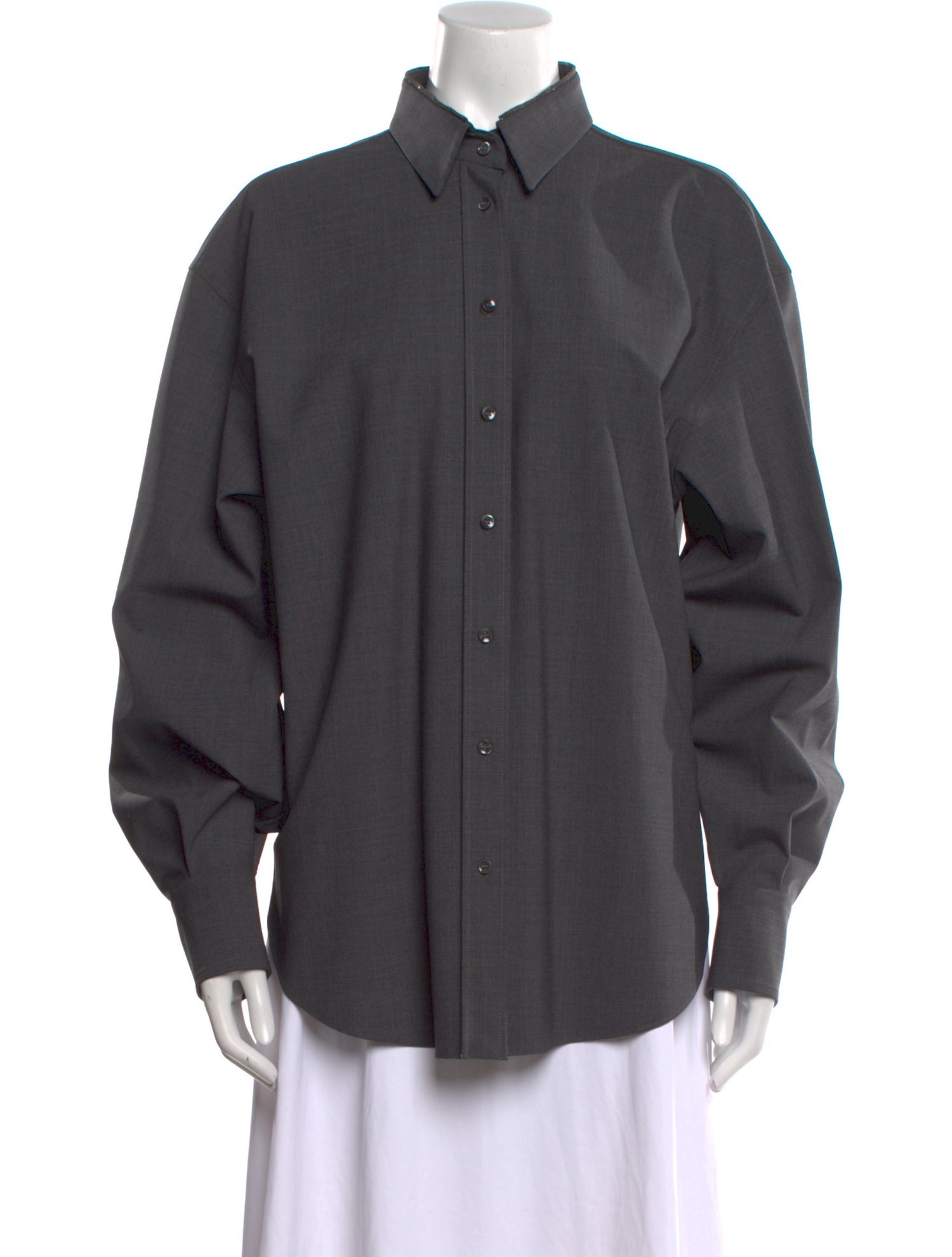 Brunello Cucinelli Virgin Wool Long Sleeve Button-Up Top w/ Tags