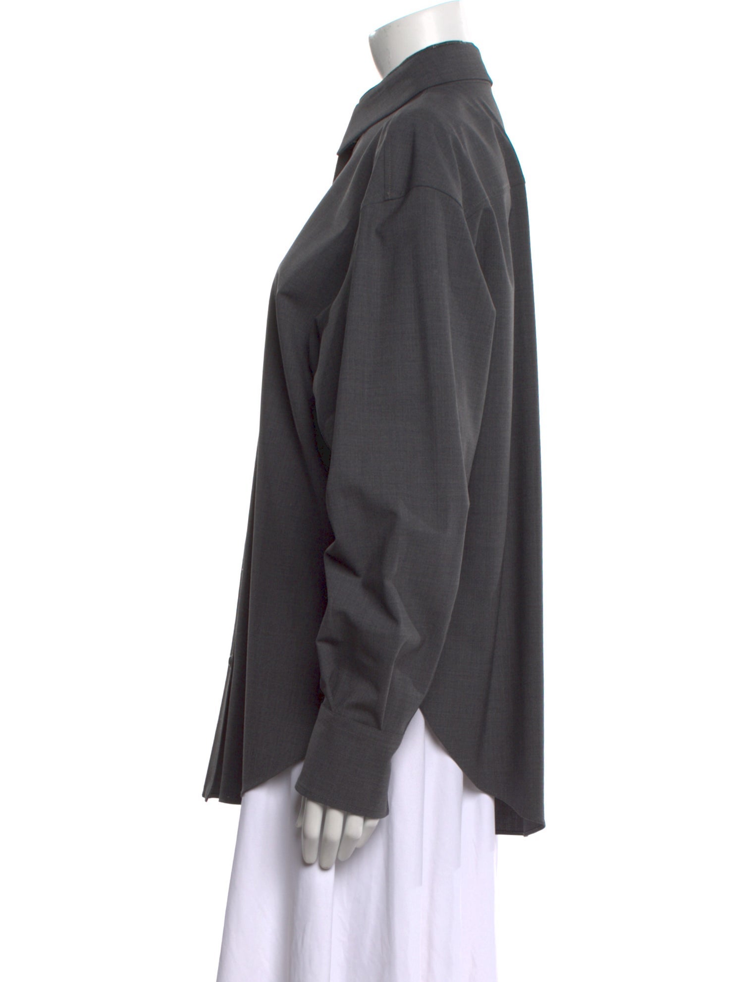 Brunello Cucinelli Virgin Wool Long Sleeve Button-Up Top w/ Tags