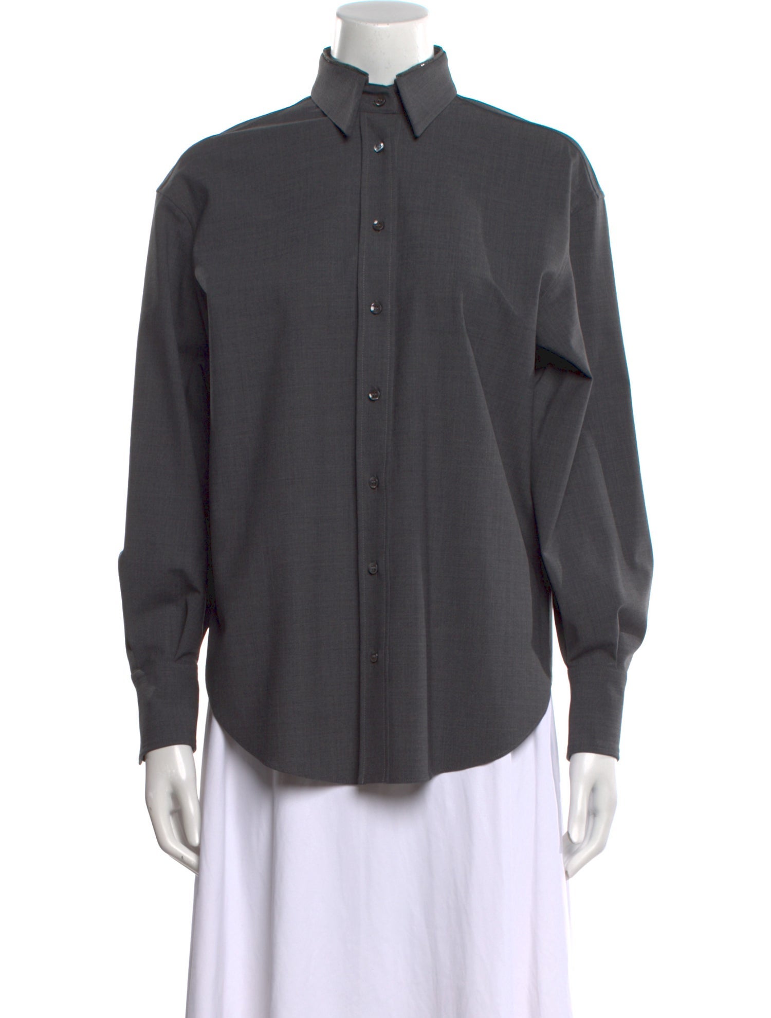 Brunello Cucinelli Virgin Wool Long Sleeve Button-Up Top w/ Tags