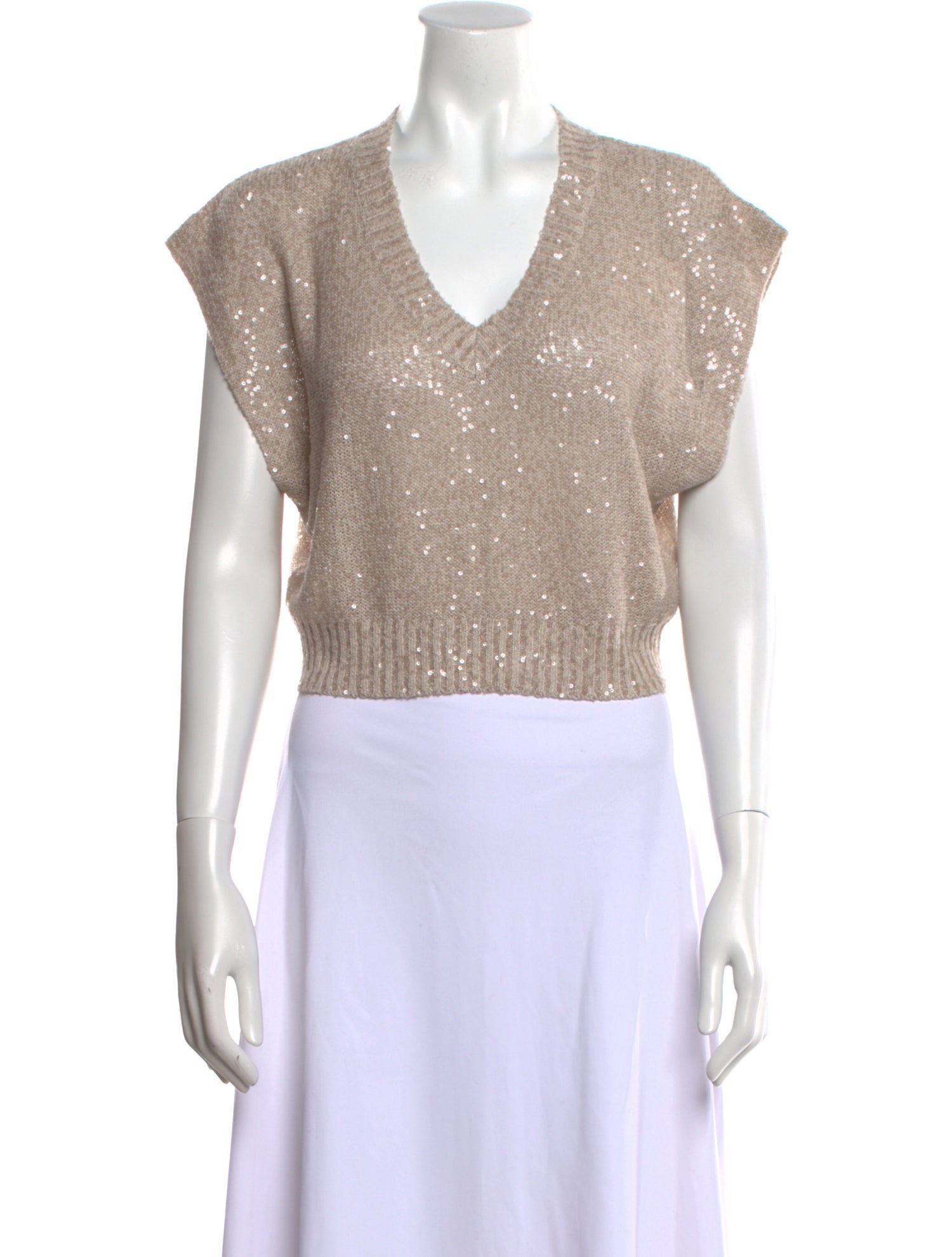 Brunello Cucinelli Linen V-Neck Crop Top