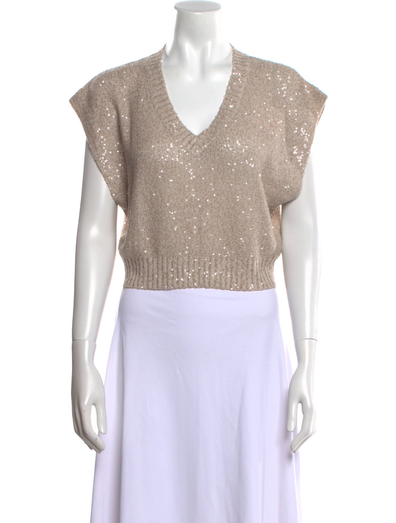 Brunello Cucinelli Linen V-Neck Crop Top