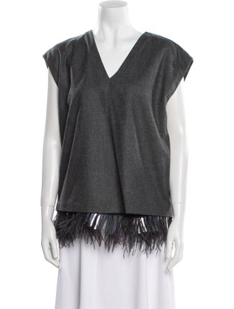 Brunello Cucinelli Virgin Wool V-Neck Blouse