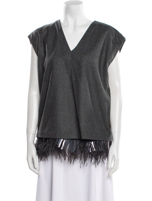 Brunello Cucinelli Virgin Wool V-Neck Blouse