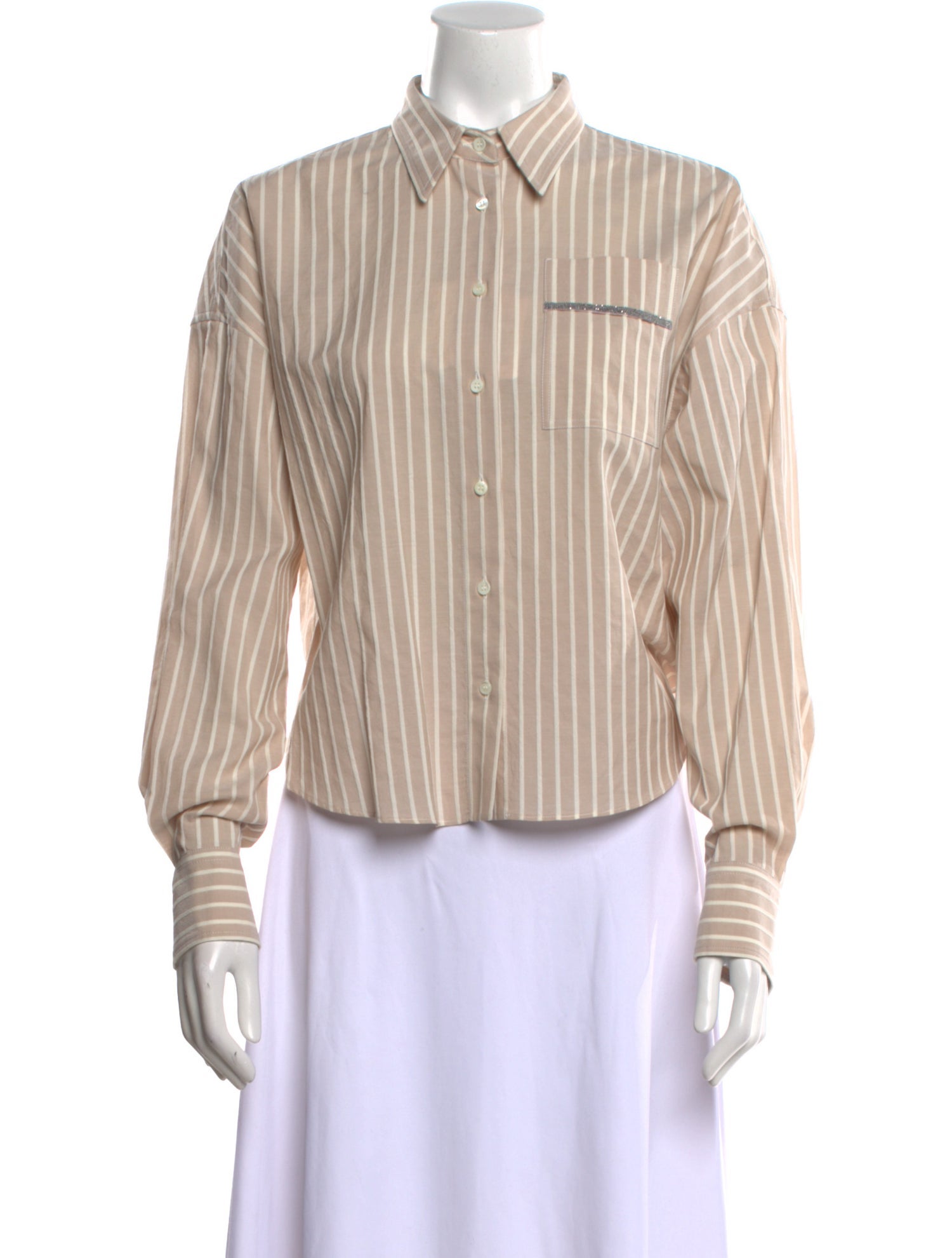 Brunello Cucinelli Striped Long Sleeve Button-Up Top