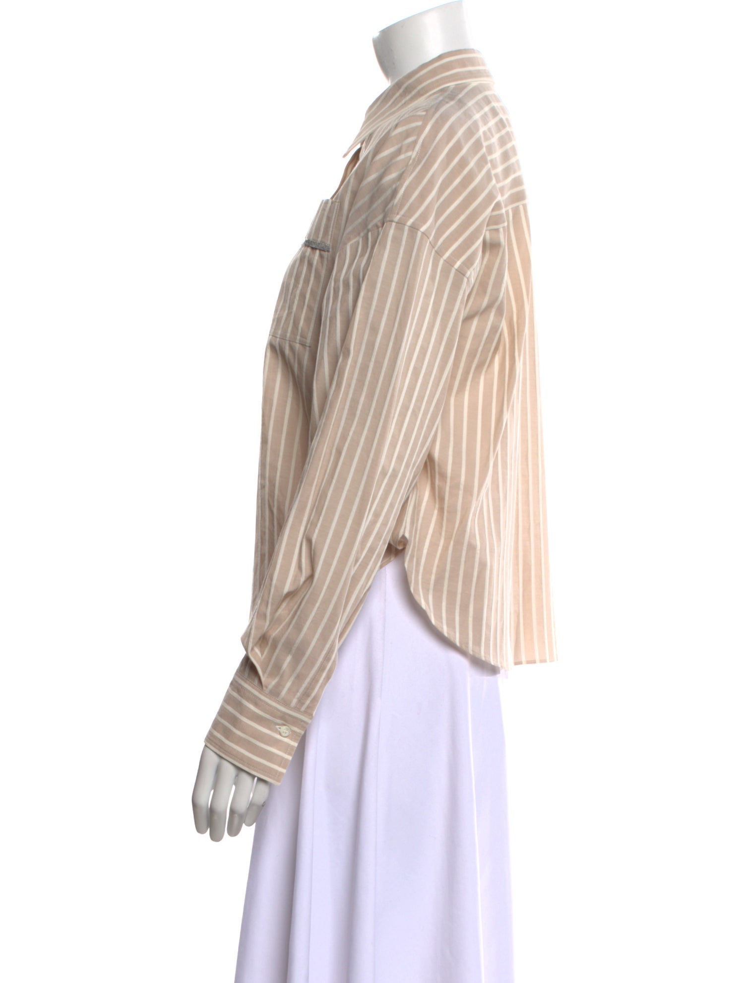 Brunello Cucinelli Striped Long Sleeve Button-Up Top
