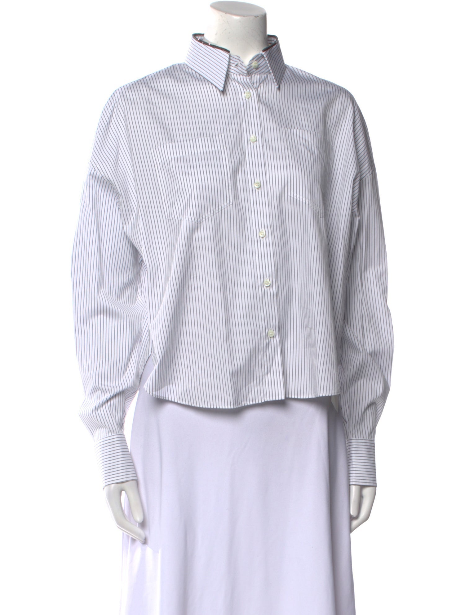 Brunello Cucinelli Striped Long Sleeve Button-Up Top