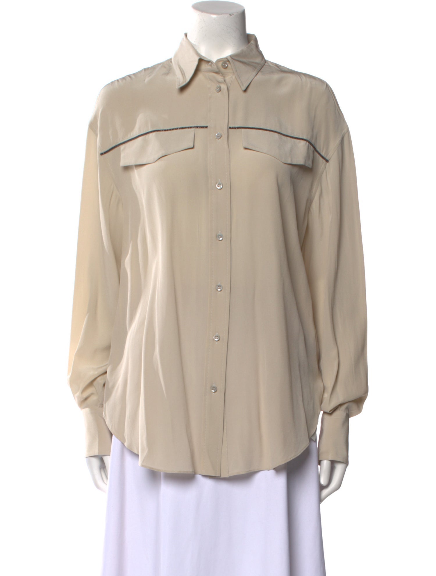 Brunello Cucinelli Silk Long Sleeve Button-Up Top w/ Tags