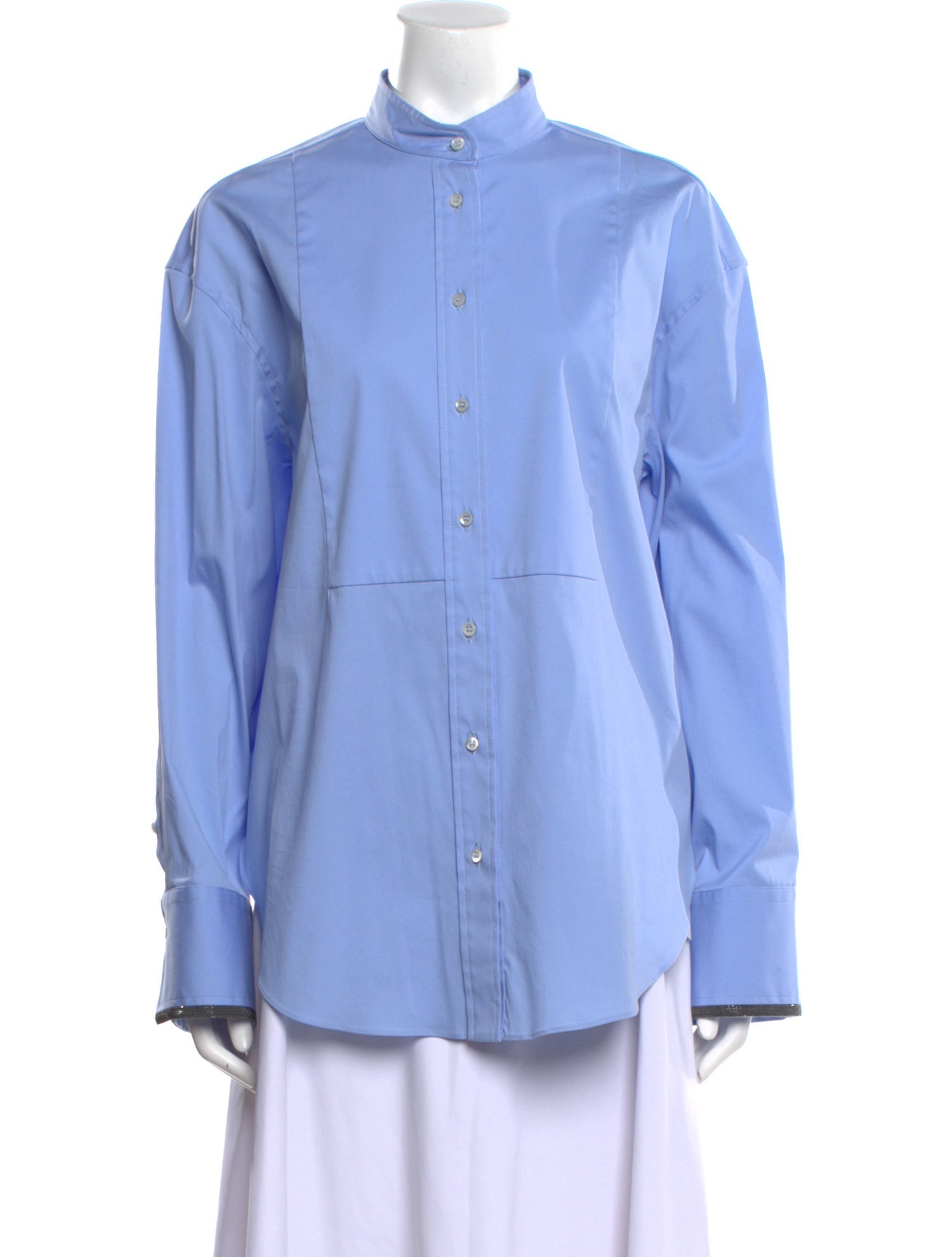 Brunello Cucinelli Mock Neck Long Sleeve Button-Up Top w/ Tags