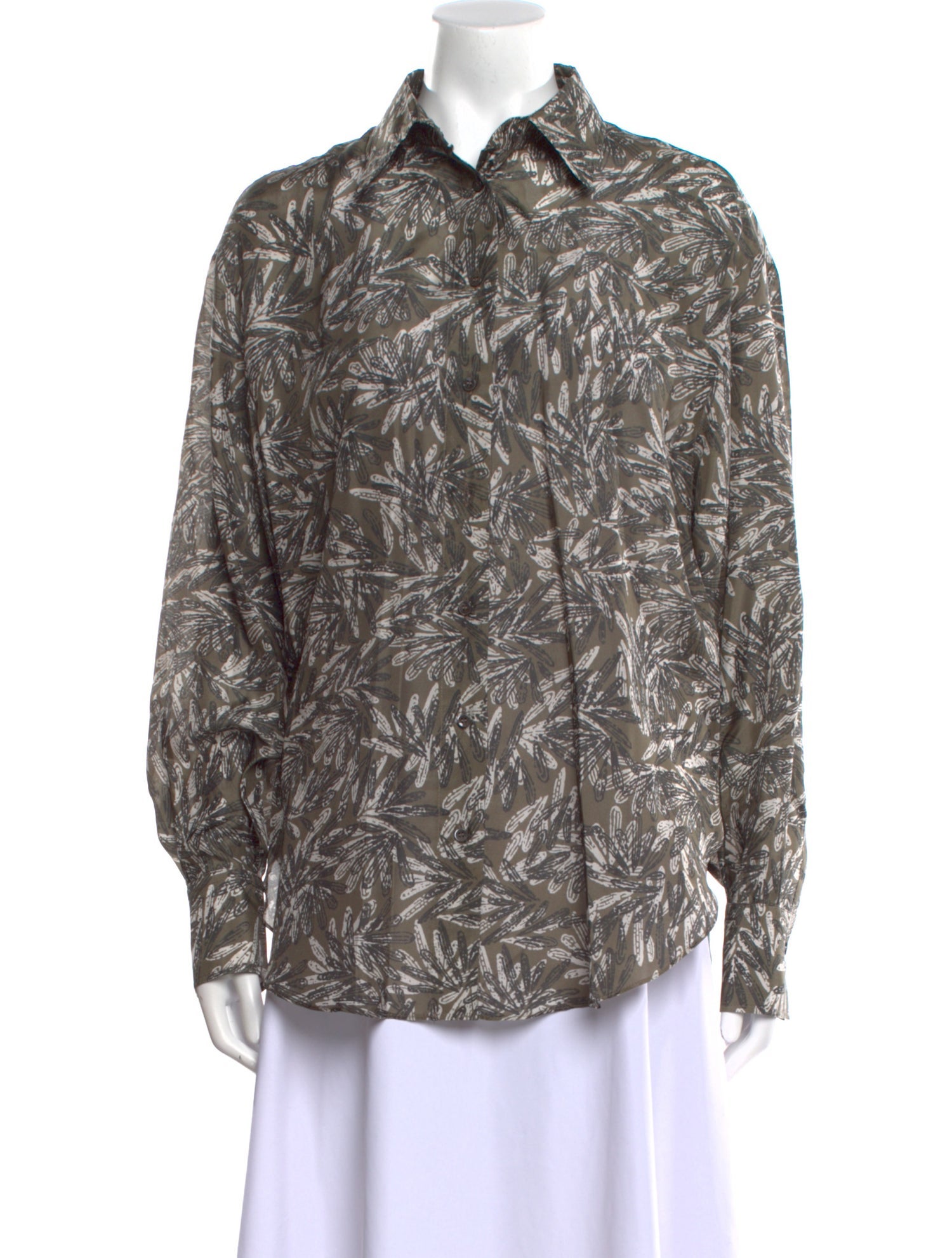 Brunello Cucinelli Silk Printed Button-Up Top w/ Tags