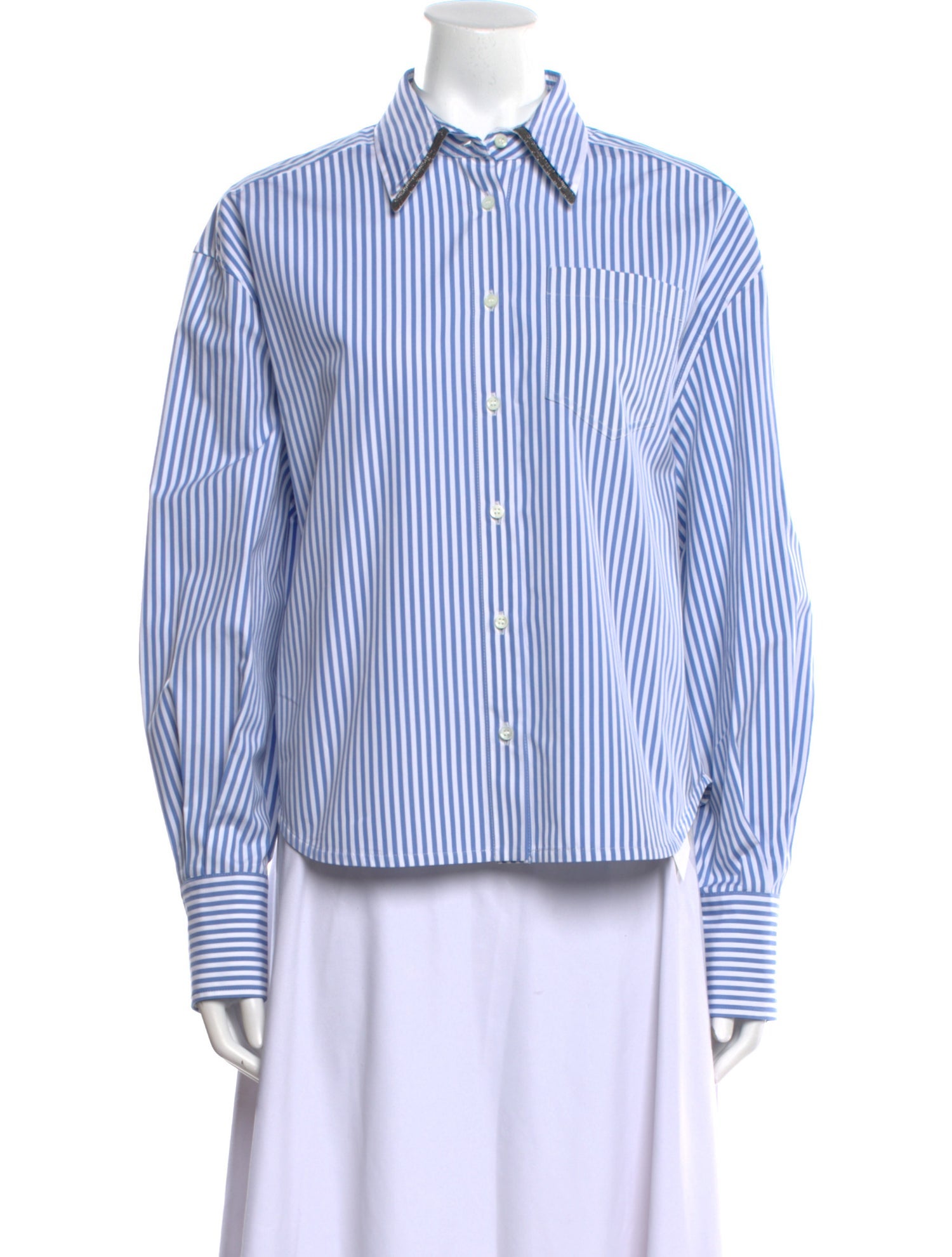 Brunello Cucinelli Striped Long Sleeve Button-Up Top w/ Tags