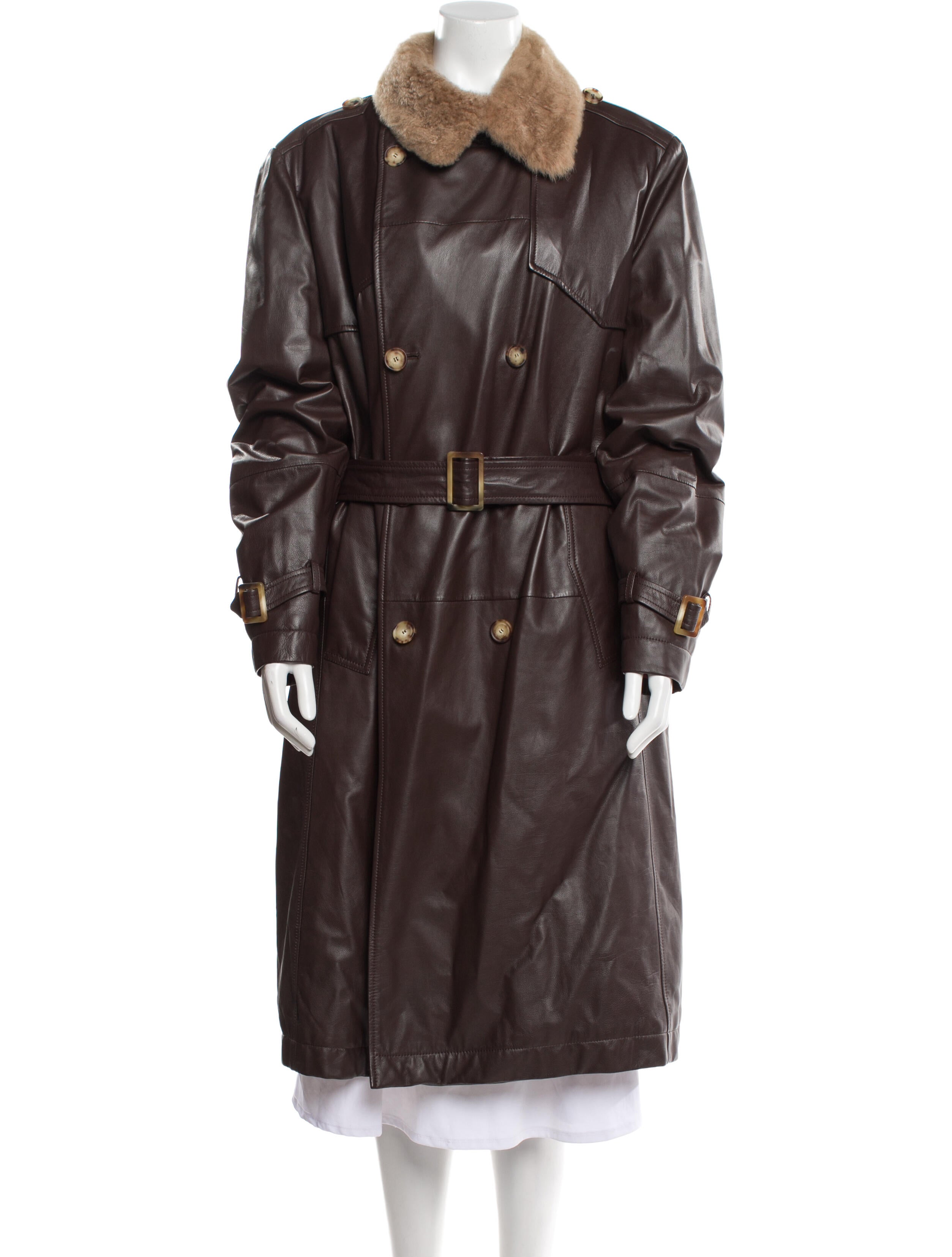 Brunello Cucinelli Leather Colorblock Pattern Trench Coat